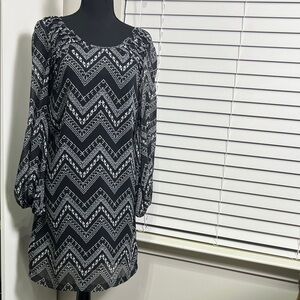 Fire Los Angeles Monochrome Zigzag Long Sleeve Dress